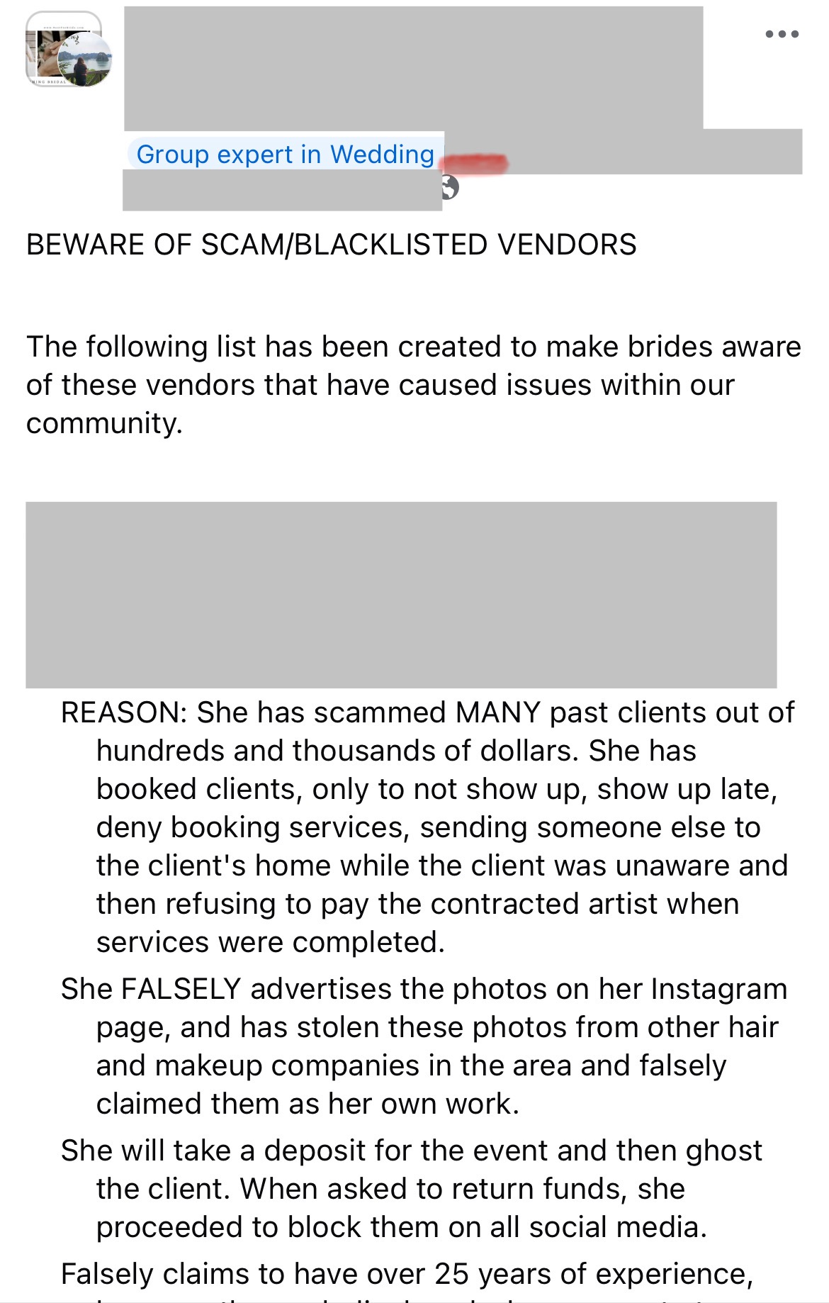 Wedding vendor complaint